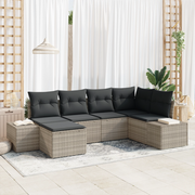 Set da giardino di 6 pezzi con cuscini grigio chiaro in polyrattan