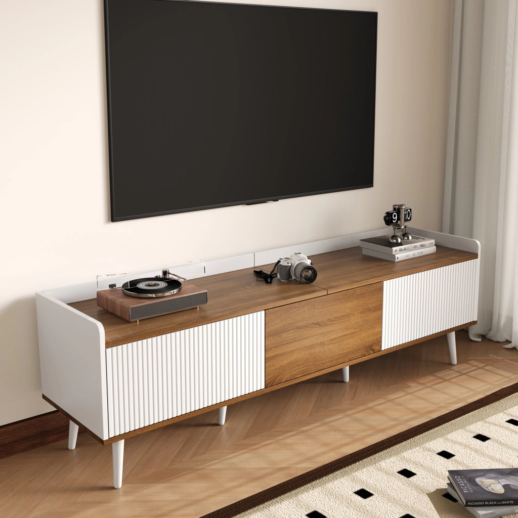 Mobile TV con 3 Ante; Bordo Rialzato e Dispositivo antiribaltamento per Soggiorno in MDF 160×39×49.5 cm