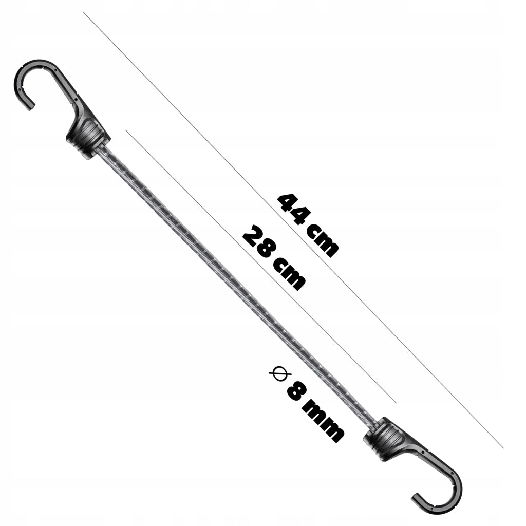 Corda elastica in gomma KADAX con gancio, 28 cm, per il fissaggio di teloni e tenditori per bagagli.