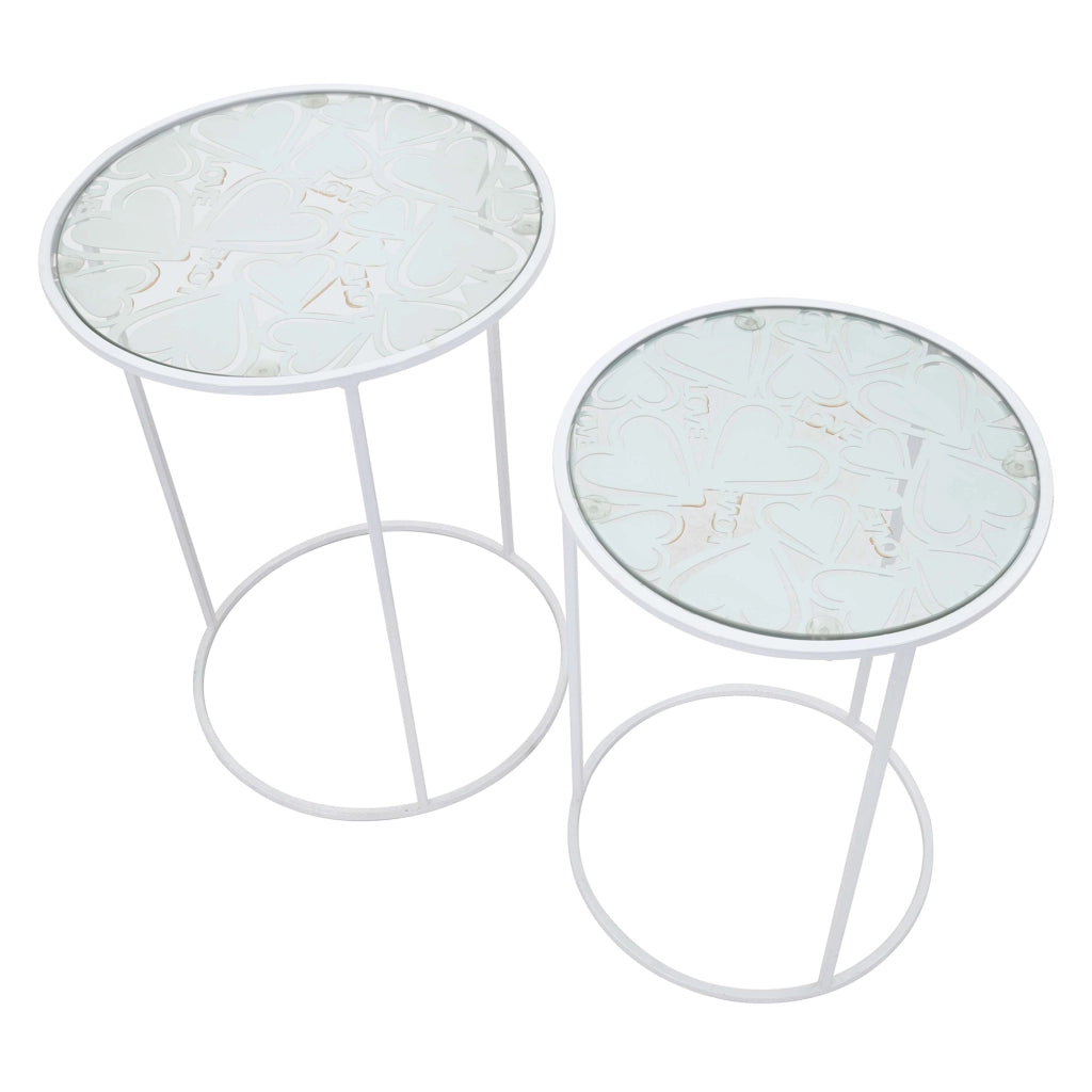 Chamba, Tavolino da Salotto set da 2, 43x43x60h cm Bianco