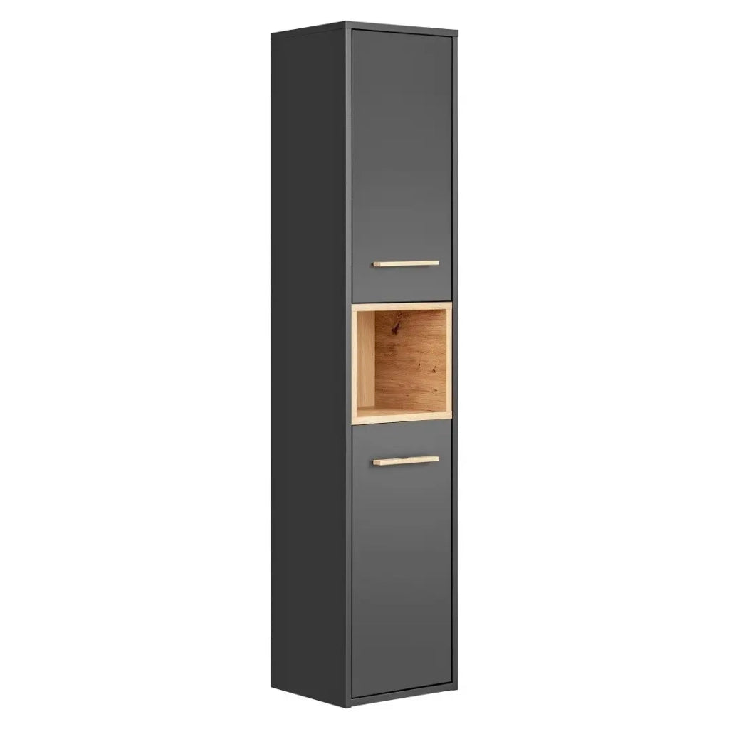 Colonna da bagno TALOKA – 2 porte – Grigio antracite e rovere chiaro – 170 cm – Da appendere