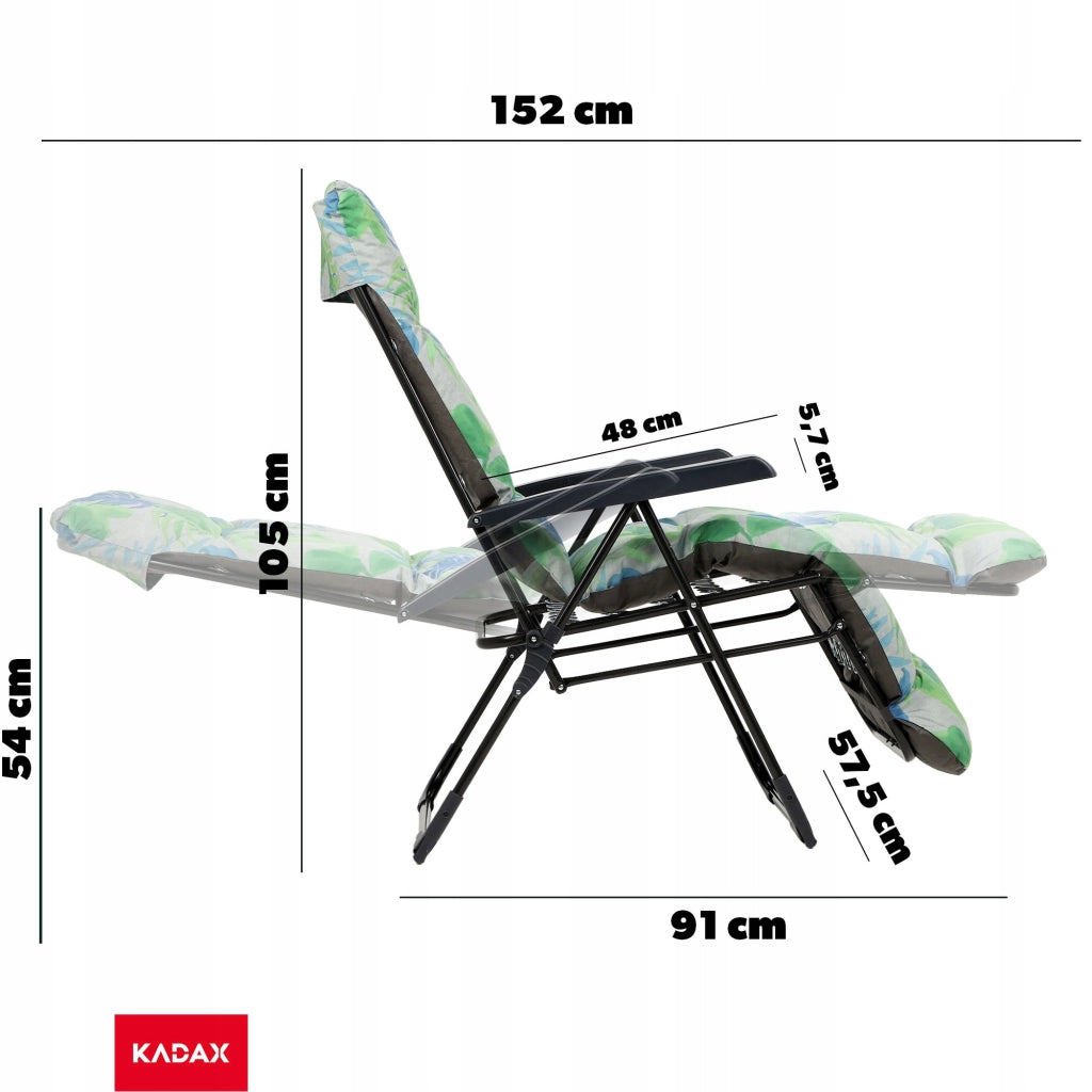 Sedia da spiaggia/giardino KADAX con cuscino e poggiapiedi, regolabile, portata massima 110 kg