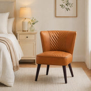 SEDIA Singola in pelle Light Brown con struttura in legno, 62x58x49 cm