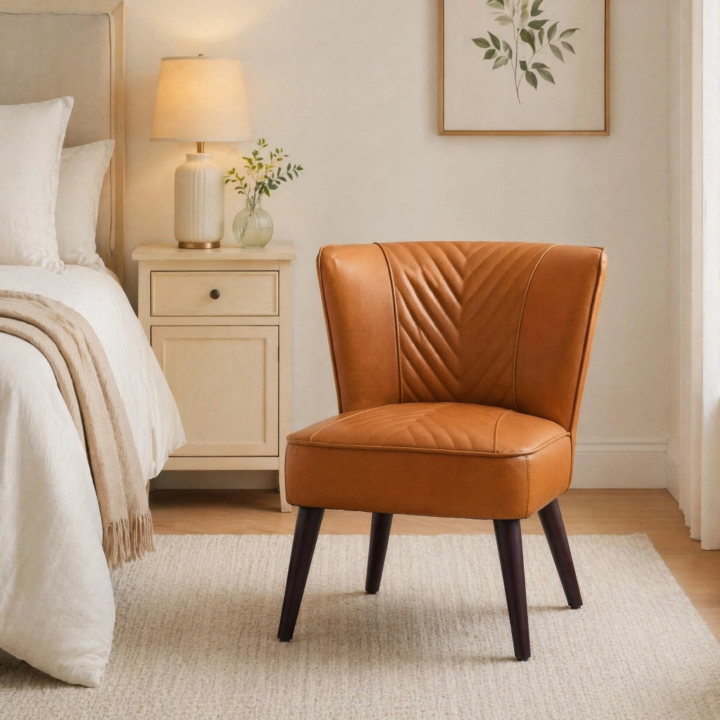 SEDIA Singola in pelle Light Brown con struttura in legno, 62x58x49 cm