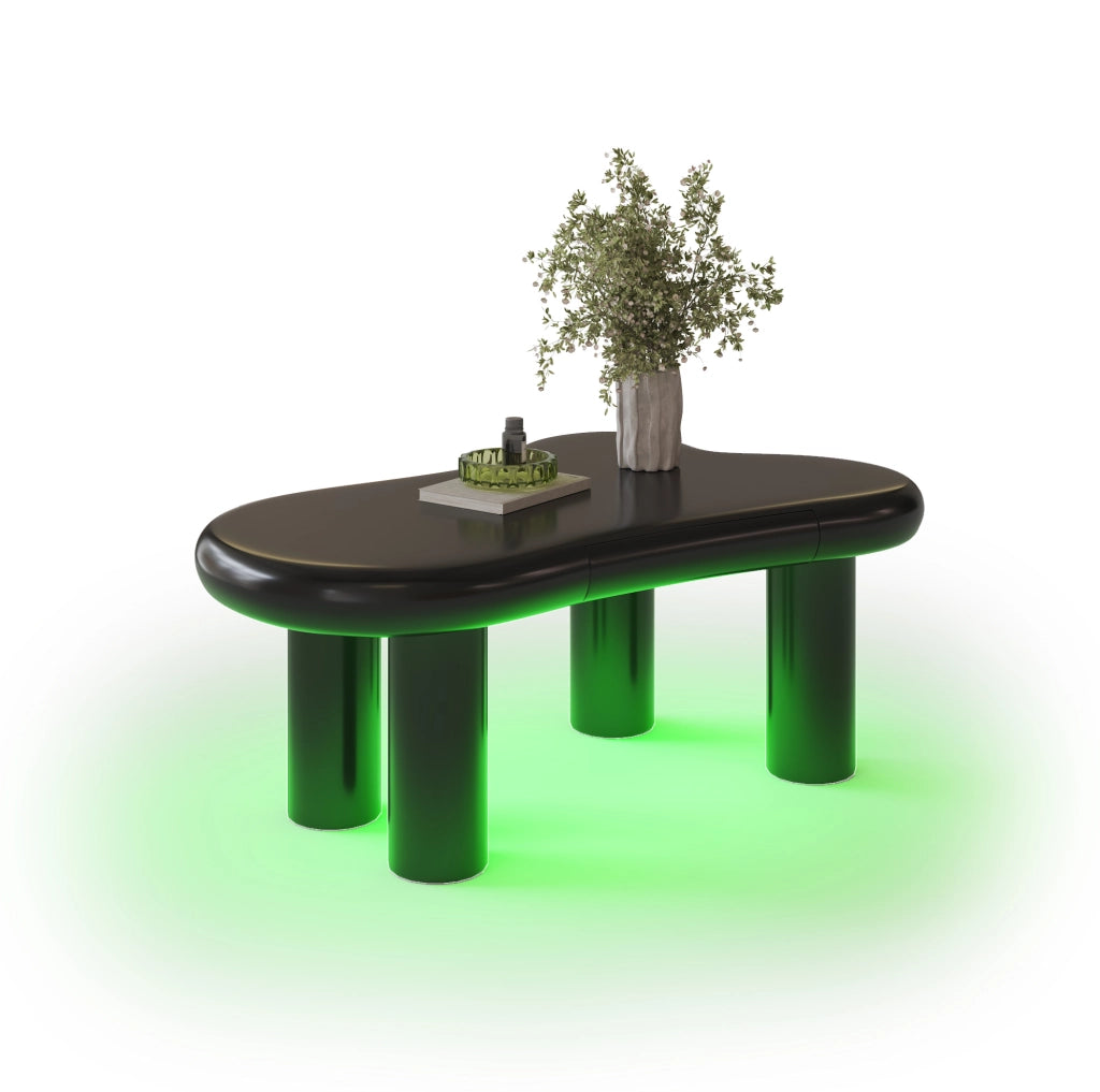Tavolino da caffè a forma di nuvola con LED a 16 colori e cassetto; 98 x 65;5 x 40 cm; nero in MDF