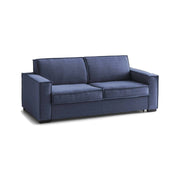 Divano fisso Abernathy, Divano a 3 posti, Made in Italy, SofÒ  Soggiorno in tessuto, con Braccioli slim, cm 200x95h90, Blu