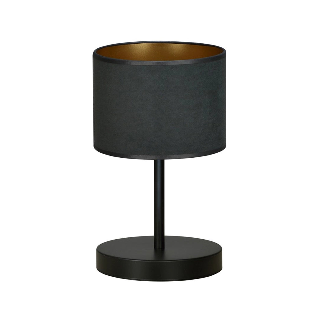 Lampada da tavolo Hilde in acciaio nero con interno dorato