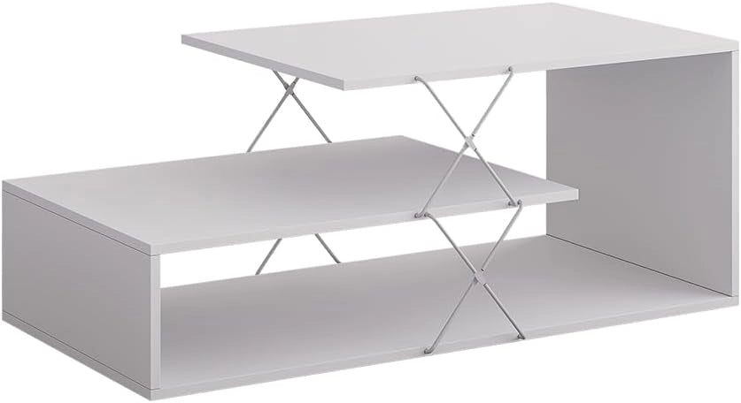 Tavolino da salotto Nario, Bianco, 100 x 50 cm, con ulteriore ripiano per la conservazione di riviste