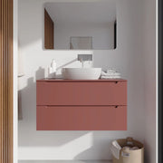 Mobile bagno sospeso 100cm terracotta due cassetti soft-close con top | Bako