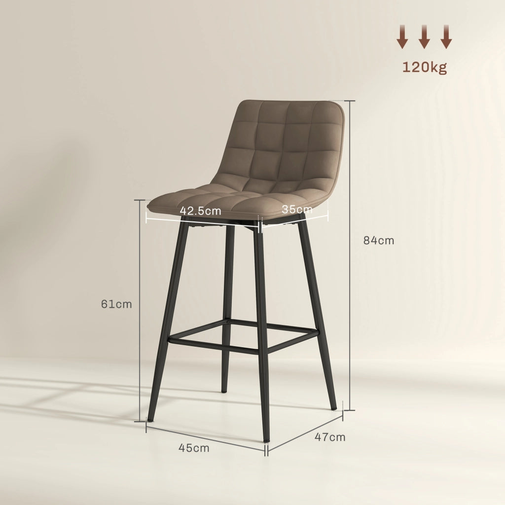 Set 2 Sgabelli da Cucina Stile Nordico in Tessuto Effetto Velluto e Metallo, 45x47x84 cm, Marrone