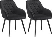 Set di 2 Sedie per Sala da Pranzo Imbottita, Poltroncina in Velluto,Sedia da Cucina con Braccioli e Schienale, Gambe in Metallo, Nero, BH352sz-2
