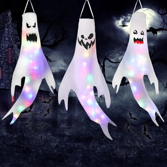 Decorazione di Halloween - 3 pezzi di zavorra fantasma illuminazione LED calda bianca - bandiera da spavento zavorra per casa cortile terrazza prato giardino