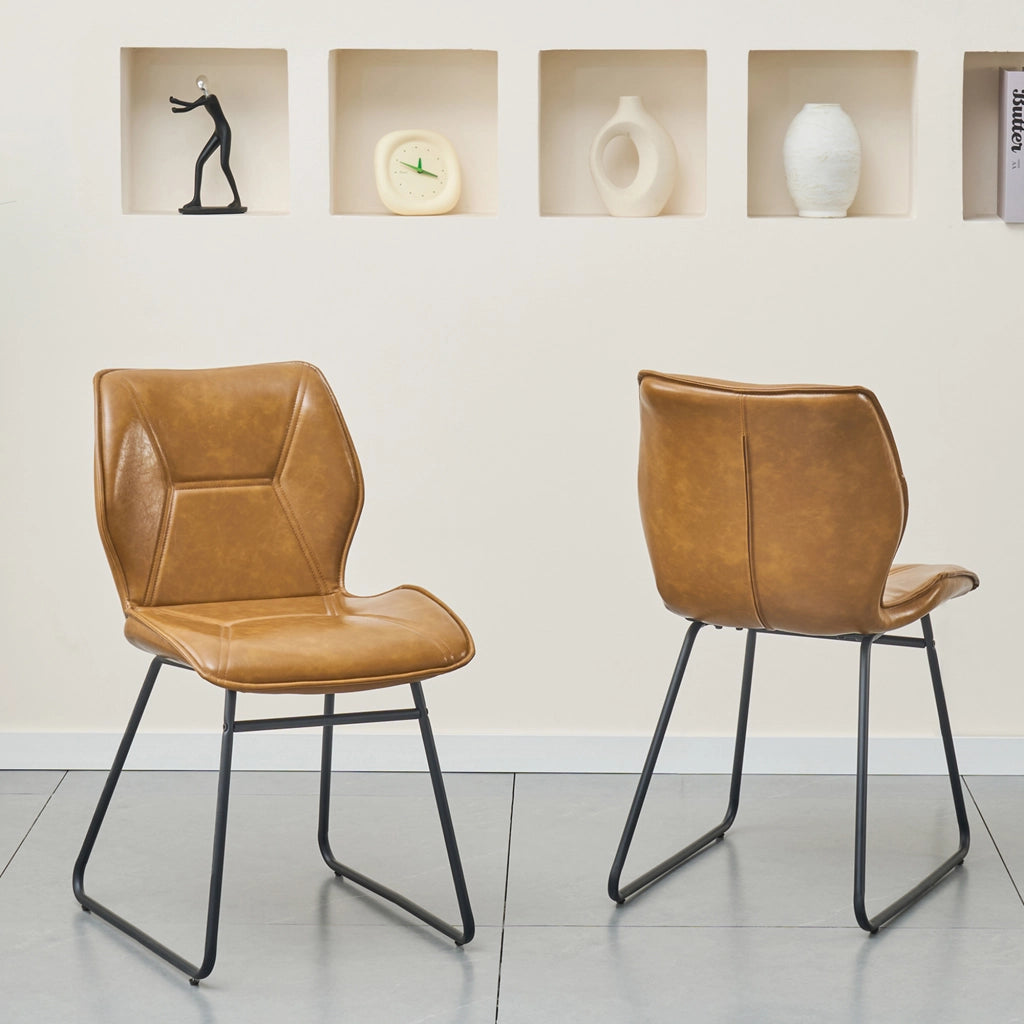 Sedia da Pranzo Set da 2 con Design Ergonomico e Cuciture Decorative, in Similpelle e Metallo Marrone