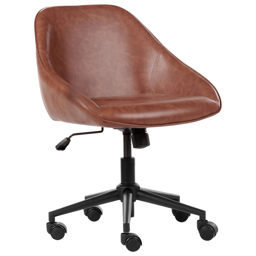 Sedia da ufficio in ecopelle marrone con funzione girevole regolabile con gambe in metallo stile elegante