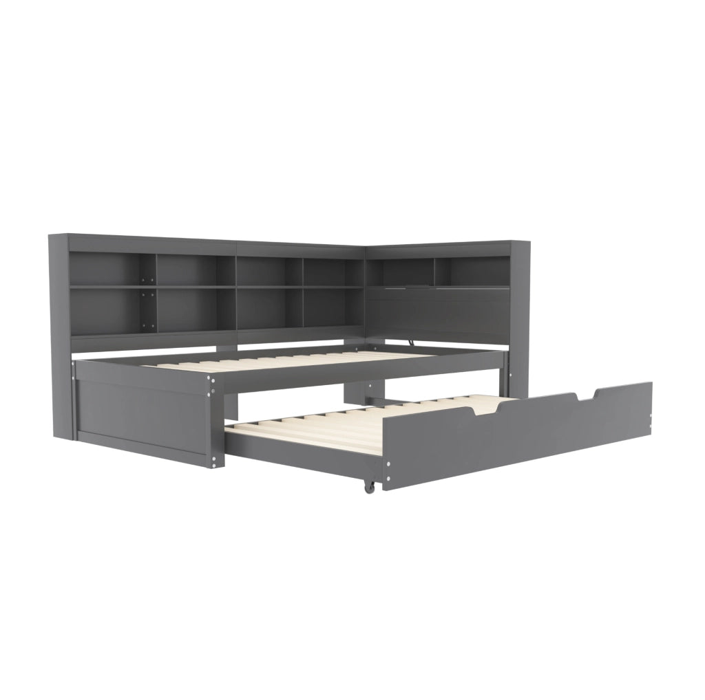 Divano letto multifunzionale 90x200 cm con letto estraibile 90x190 cm; USB e vani contenitore; grigio