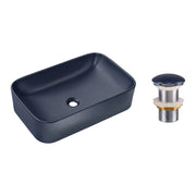 Lavabo rettangolare da appoggio 61x38 cm in blu navy lucido con piletta click clack