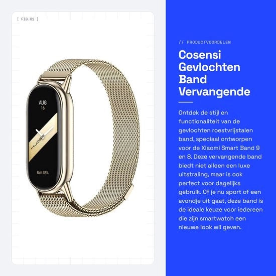 Cintura in Fibra Tessuta - Cintura di Sostituzione in Acciaio Inossidabile - Resistente alle Sollecitazioni - Colorazione Leggermente Gialla - Magnetico - Adatto per Smart Band Xiaomi 9/8 - Codice Colore Li...