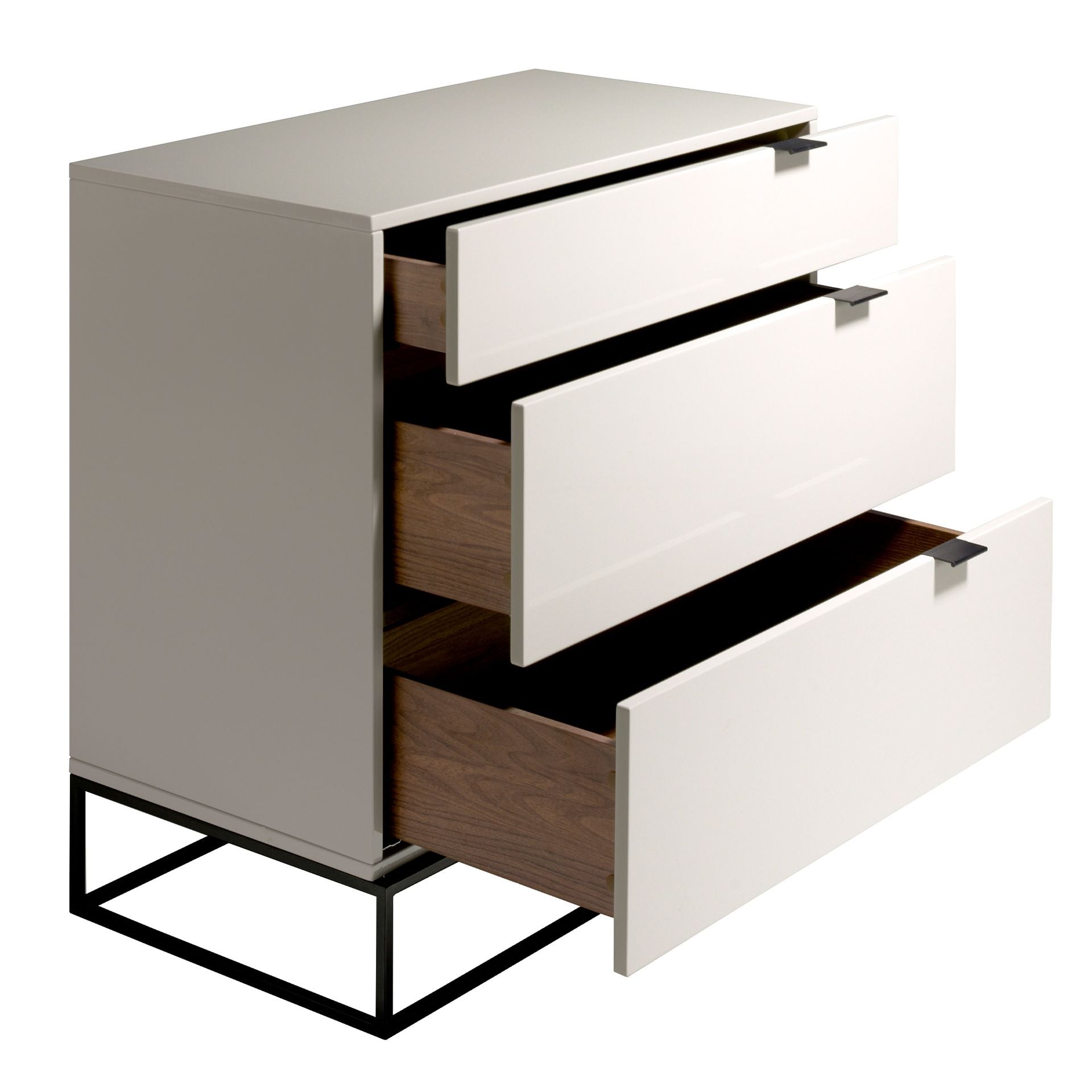 Cassettiera legno grigio e acciaio nero