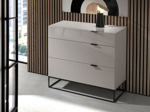 Cassettiera legno grigio e acciaio nero