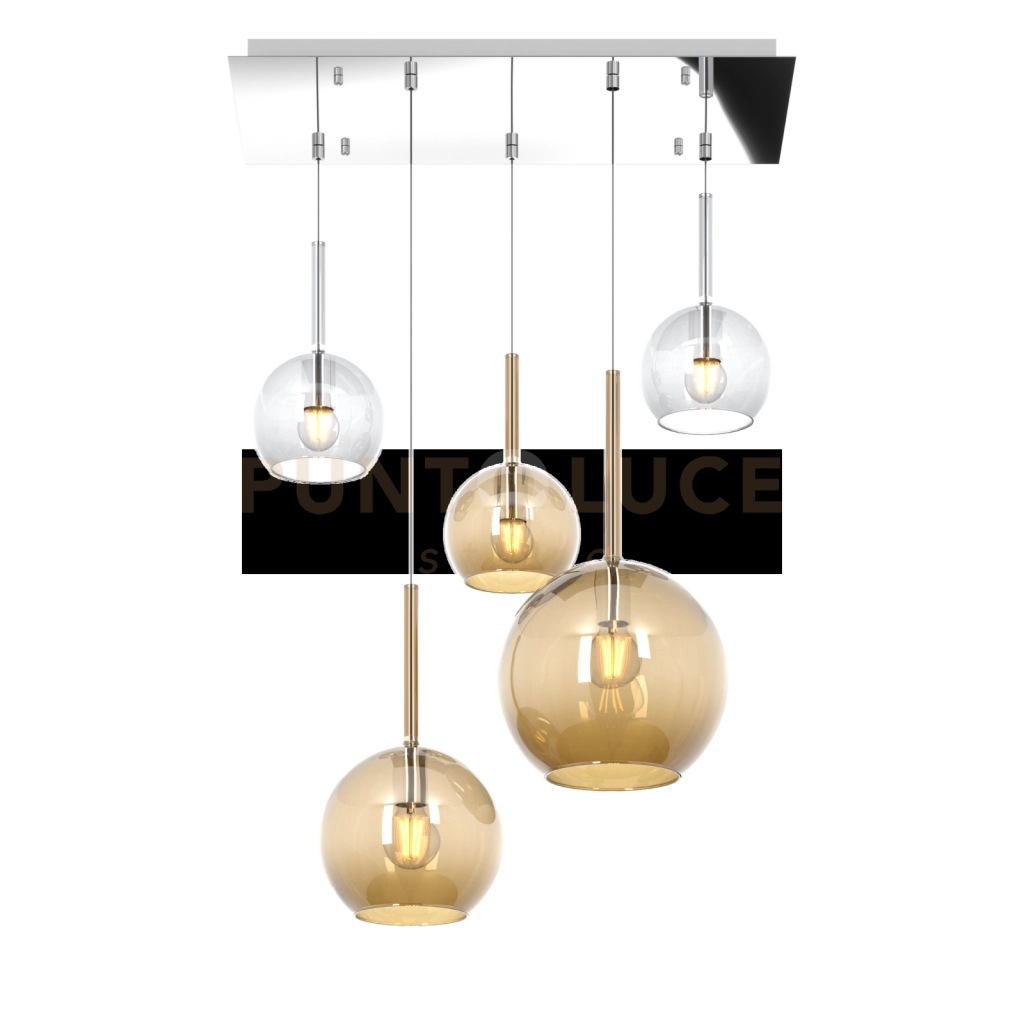 SOSP. CROMO RETTANGOLARE 5 LUCI VETRI (1 GRANDE AM+1 MEDIO AM+3 PICCOLO (1X AM+2X TR)) 1155CR-S5 RMIX-TA