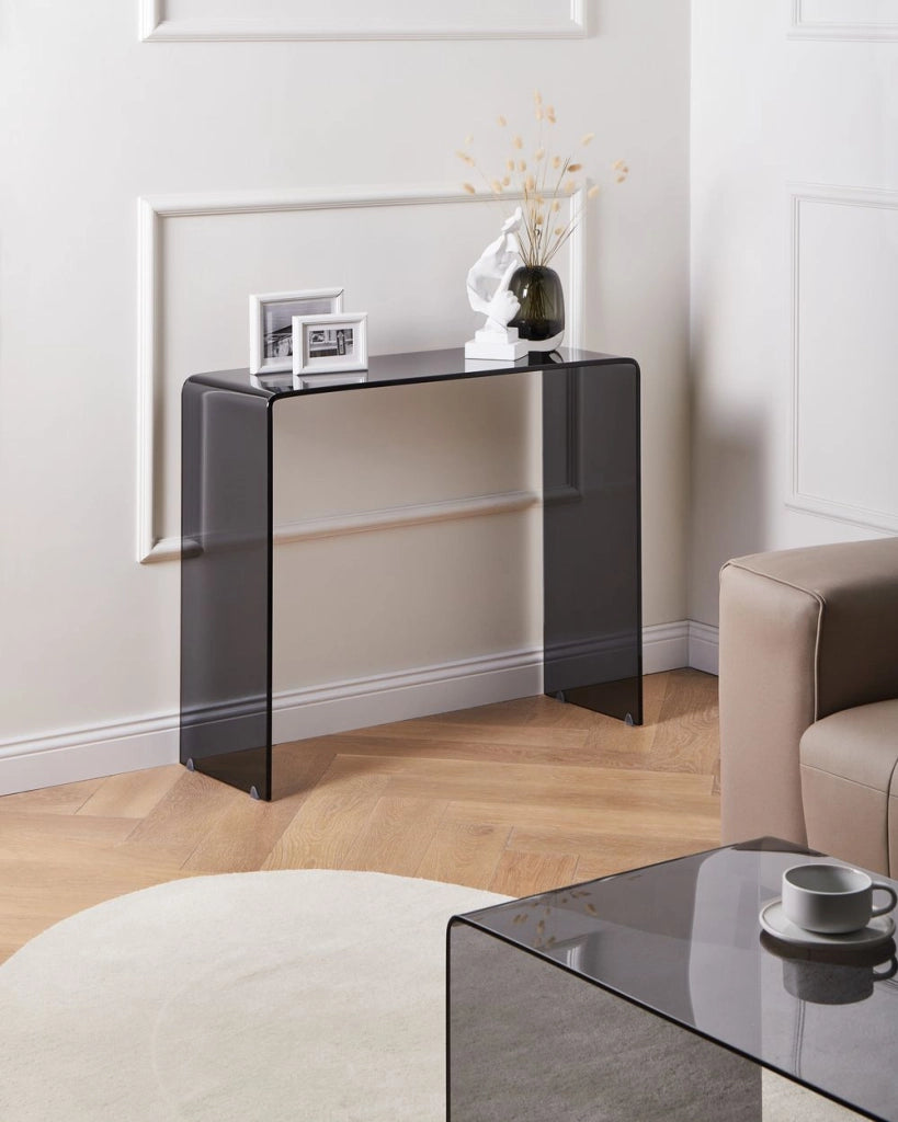 Tavolino  consolle in vetro temperato nero Rettangolare stile Minimalista