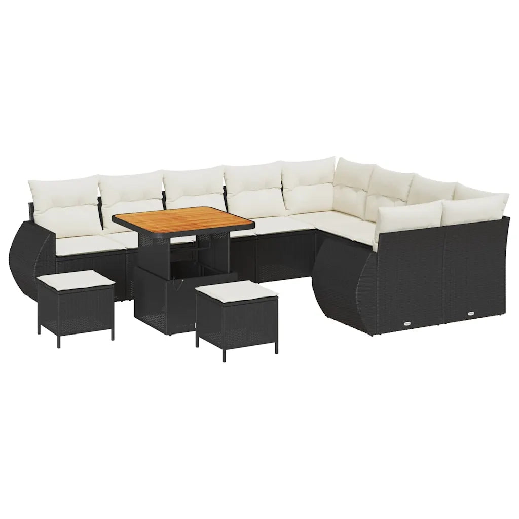 Set Divano da Giardino 12 pcs Nero polyrattan