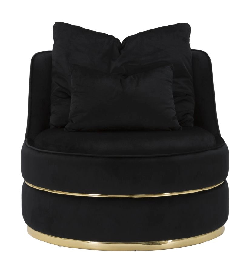 Poltrona elegante in tessuto nero e oro con cuscini 84x75 cm Paris Space