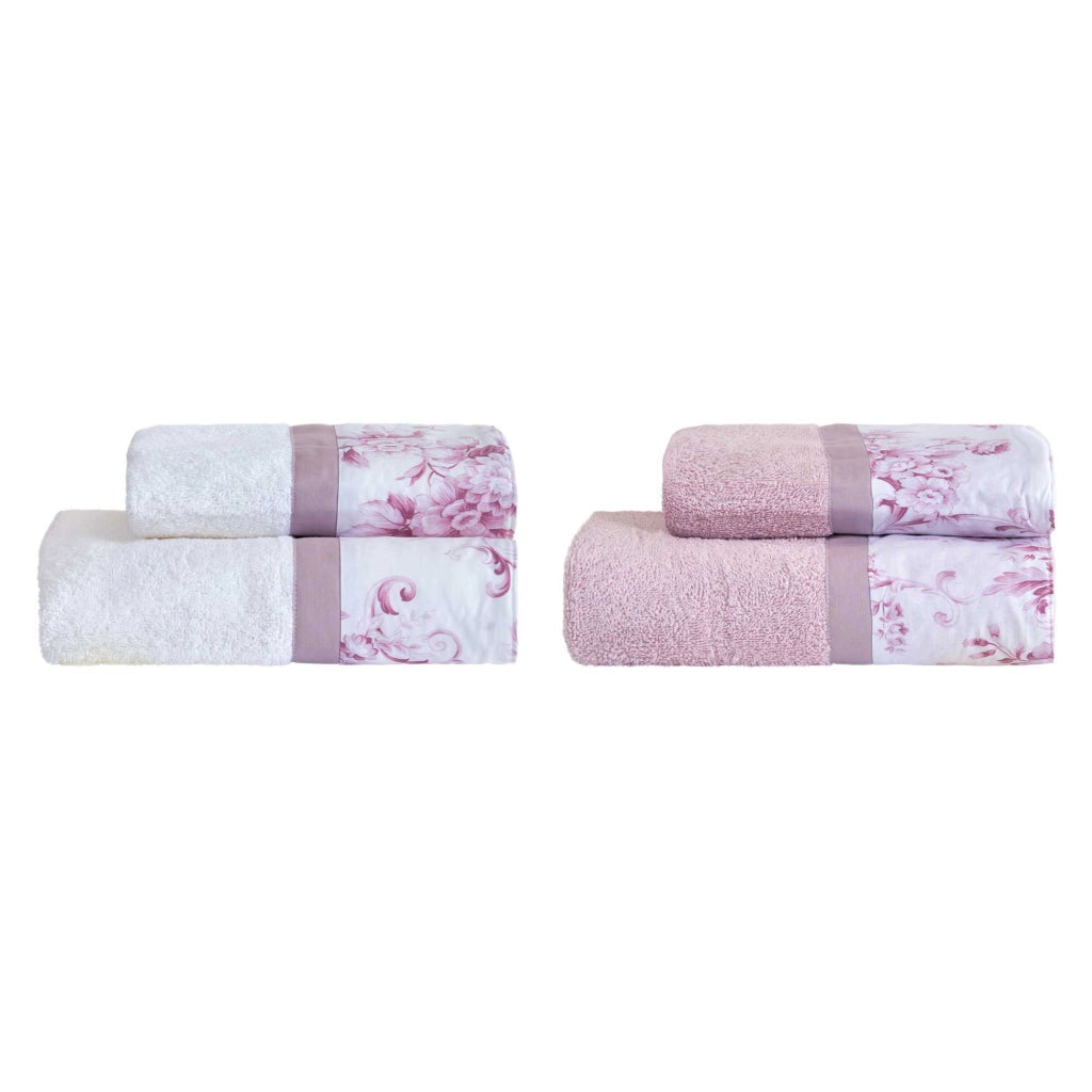 Set Spugna 4 Pezzi Asciugamani Viso + Ospite con Balza Garrini Samantha Rosa