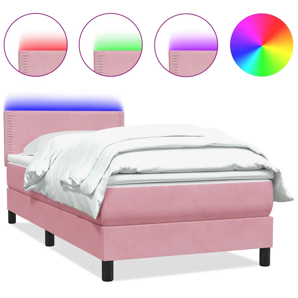 Letto a Molle con Materasso e LED Rosa 100x220 cm in Velluto 3316826