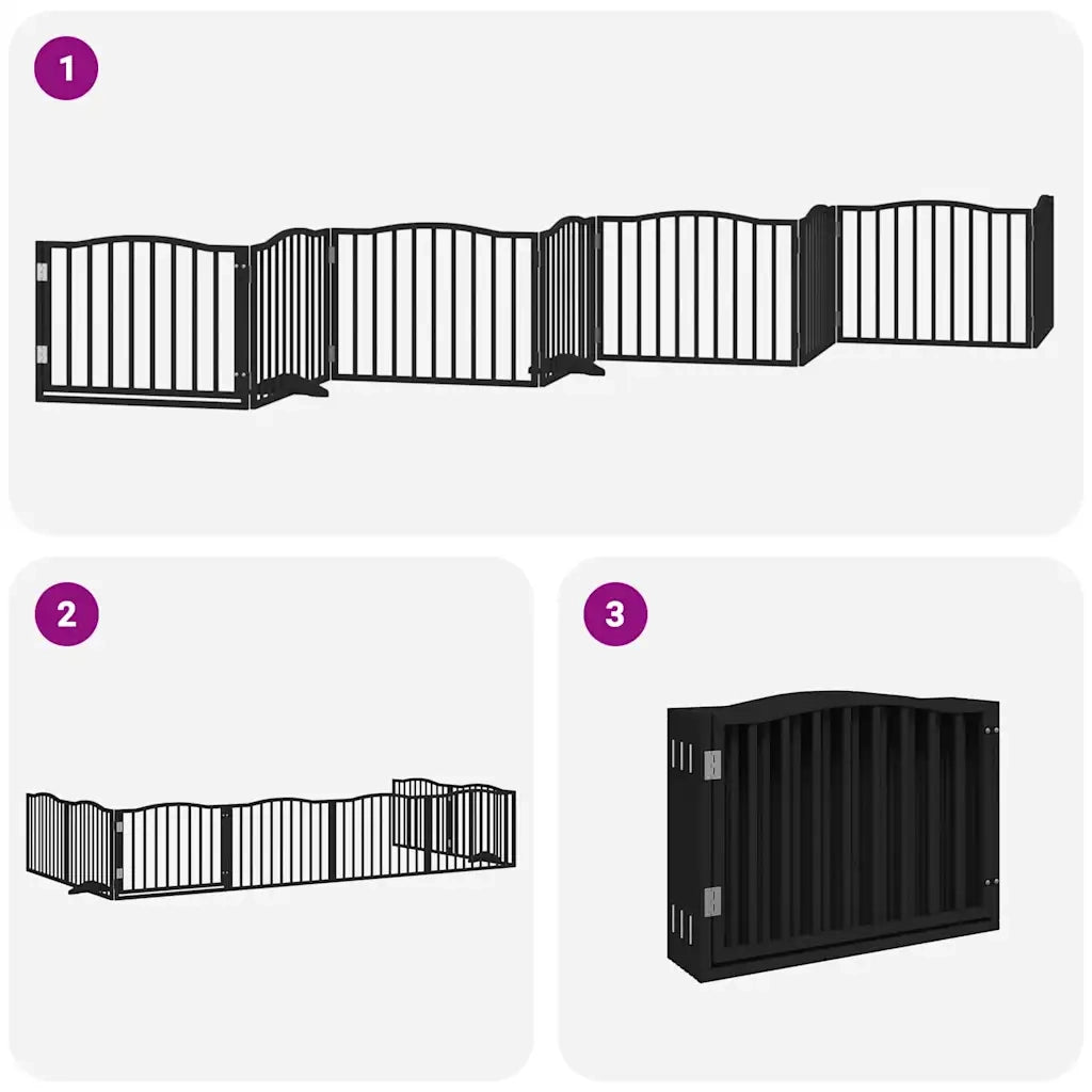 Cancello Cani Porta Pieghevole Nero 8 Pannelli 640 cm Pioppo CFW6112668