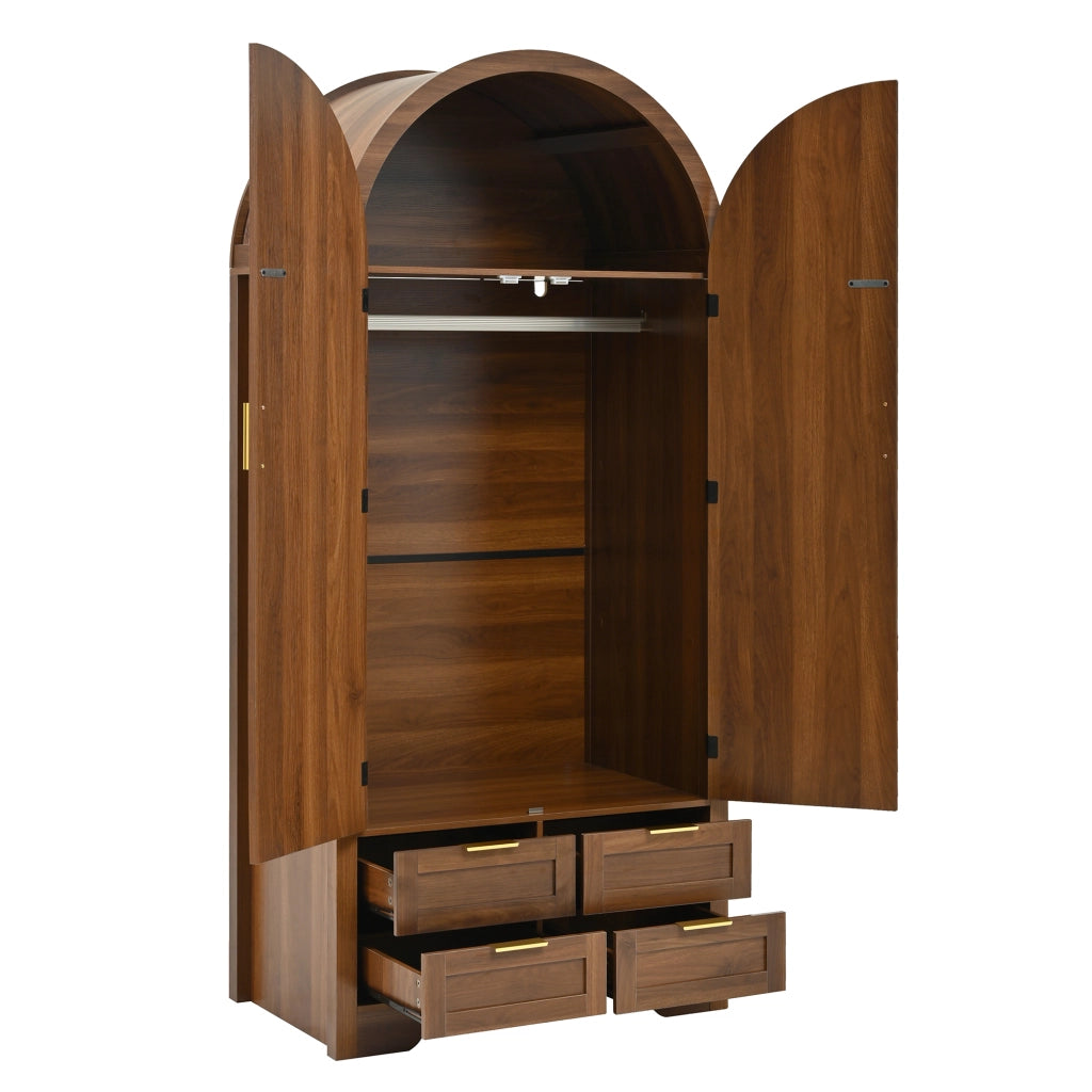 Armadio guardaroba con ante curve e rattan; 80x50x179 cm; MDF color noce