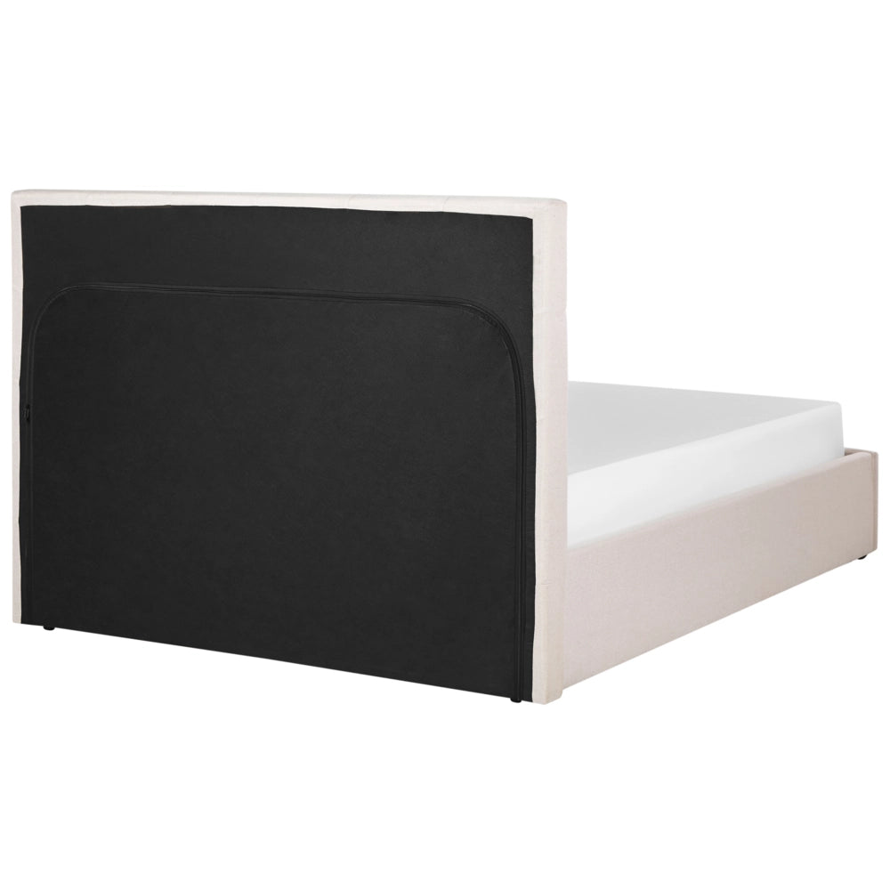 Letto matrimoniale con contenitore portaoggetti e testiera imbottita 140x200 cm in tessuto di poliestere stile moderno
