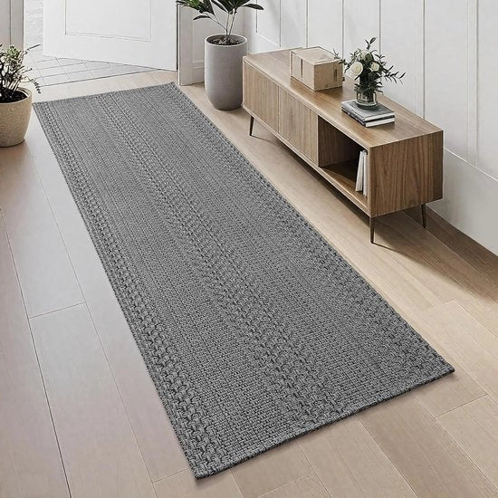 Tappeto di Passaggio - Pavimento di Cottura - Uso Interno - Antiscivolo Cotone - 60 x 180 cm - Grigio
