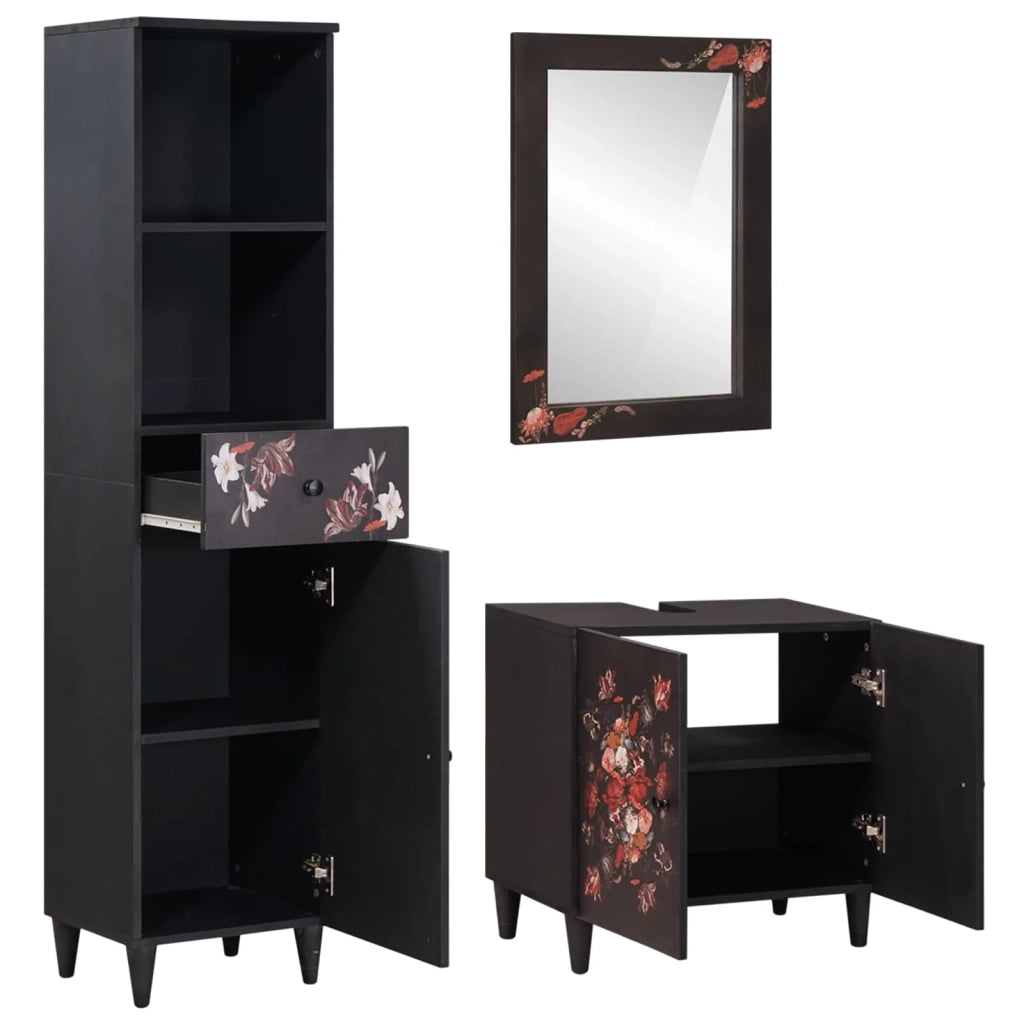 Set di Armadi da Bagno | Armadio da bagno con porta 3 pz Legno di mango massello