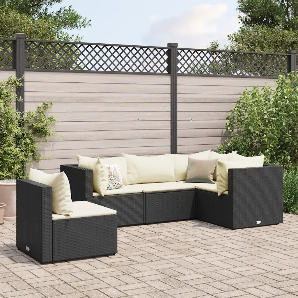 Set Divani da Giardino 5 pz con Cuscini Nero in Polyrattan 3308152