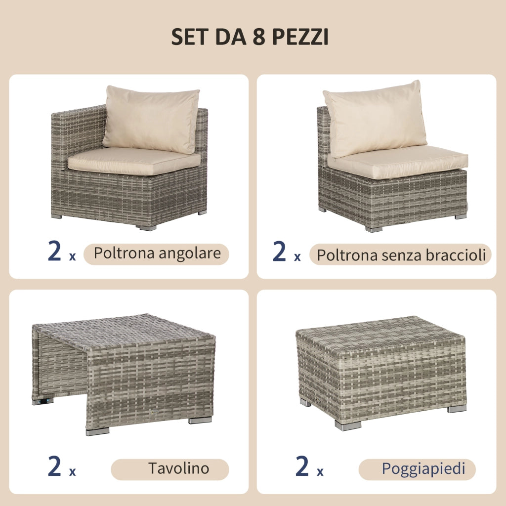 Salotto da Giardino 8 Pezzi in Polyrattan con Poltrone e Tavolino ¨C Zephmum ¨C Beige