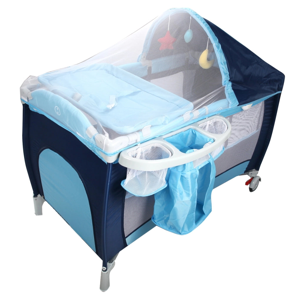 Culla per bimbo pieghevole con zanzariera 120x60x76cm lettino bimbo a due livelli regolabile Blu-Culle