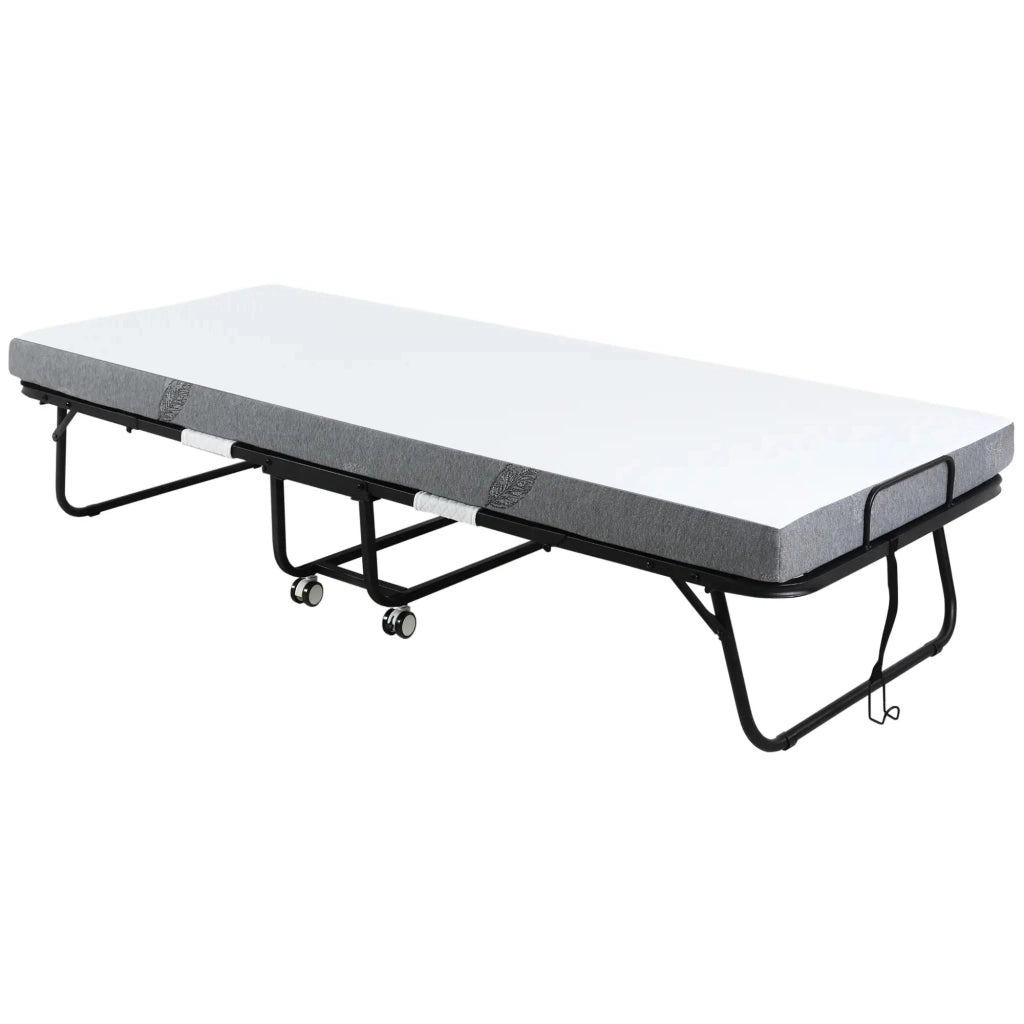 Letto pieghevole per ospiti con ruote, struttura in acciaio, bianco, 200x80x42,5 cm