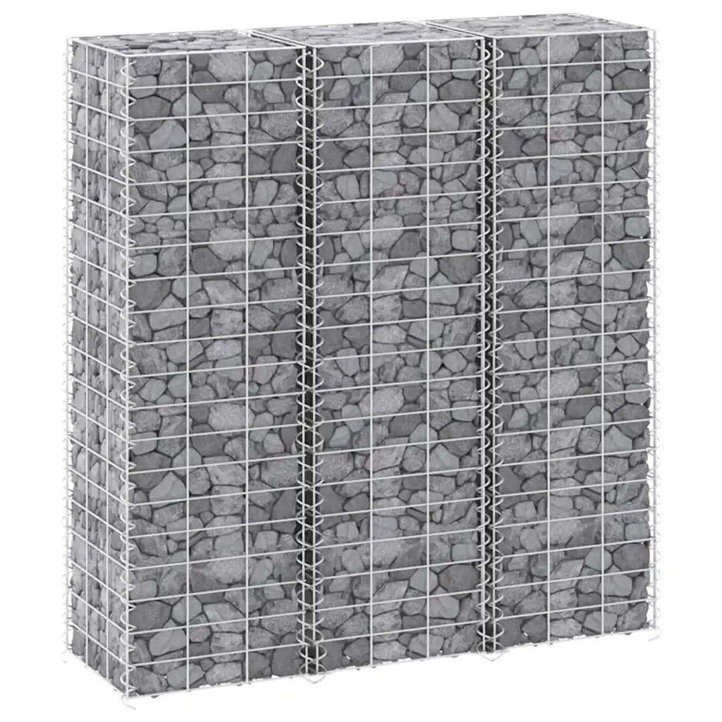 Fioriere | Cassetta per fiori | Vaso Rialzate a Gabbione 3 pz 30x30x100 cm in Ferro