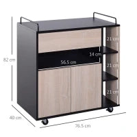 Carrello da Cucina Multiuso Moderno con Ruote Cassetto Anta in Legno Rovere, 76,5x40x82cm