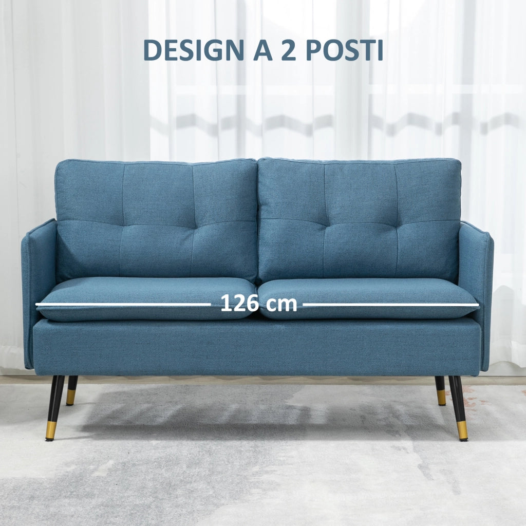 EasyComfort Divano 2 Posti in Tessuto con Cuscini Imbottiti e Gambe in Acciaio 139x68x80cm, Blu Scuro
