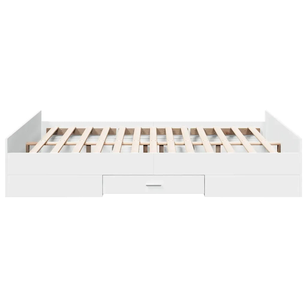 Letto matrimoniale | Letto per adulti | Giroletto con Cassetti Bianco 160x200 cm in Legno Multistrato
