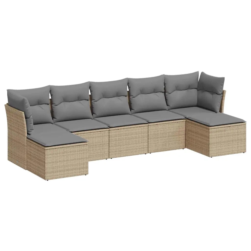 Set Divani da Giardino 7pz con Cuscini Grigio Chiaro Polyrattan