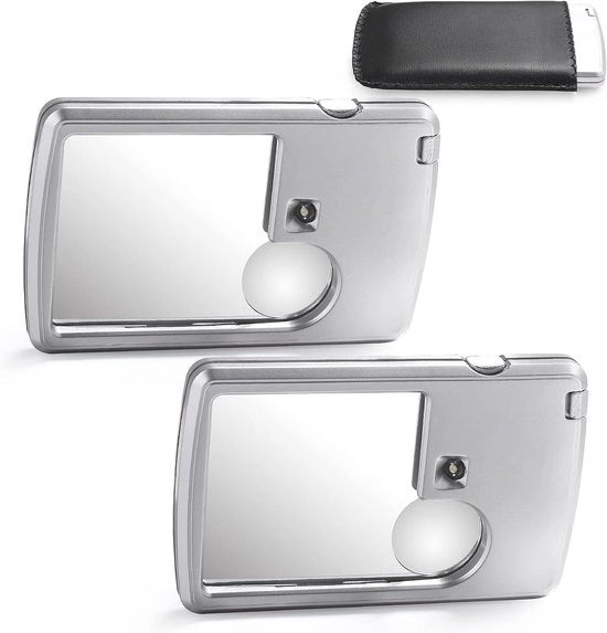 Due pezzi 3x 6x Clip – Tipo Carta – Con Luce – Portatile – Per Leggere, Gioielli, Menu, Viaggi – Argento