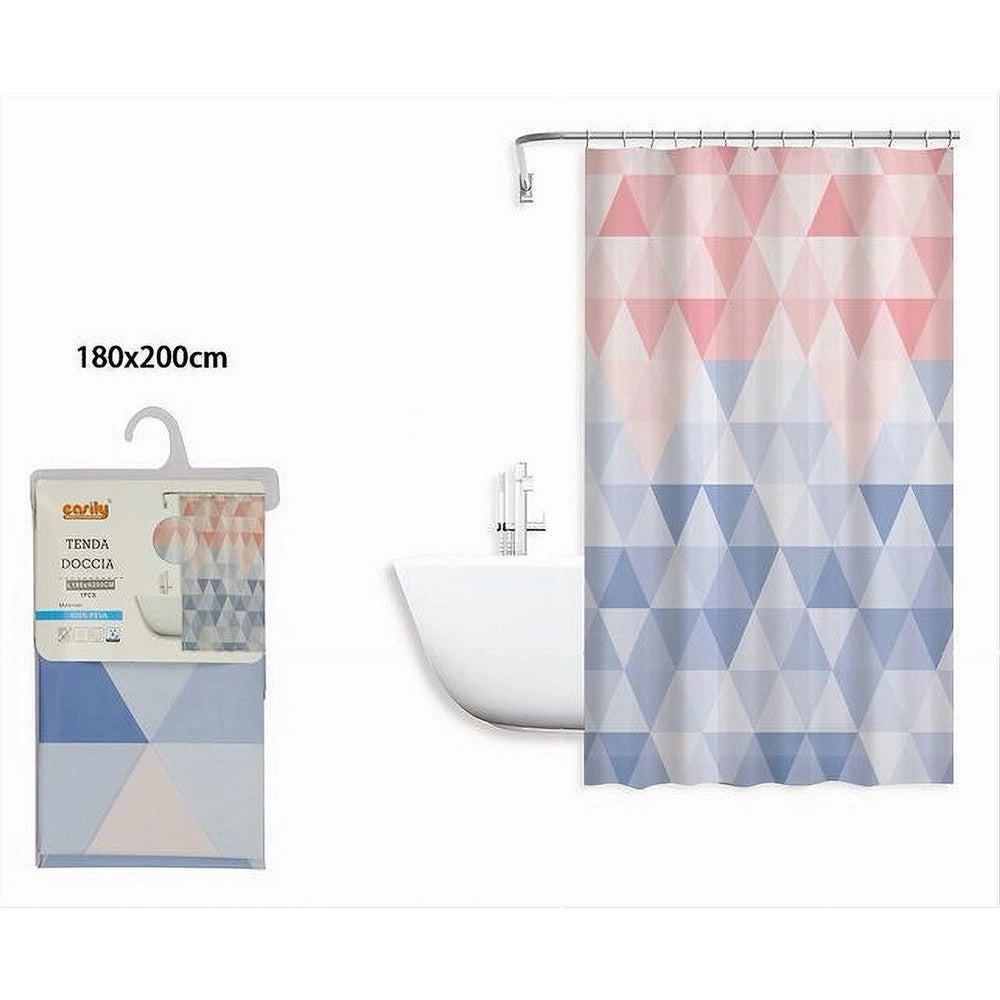 Trade Shop - Tenda Doccia Impermeabile Bagno 12 Anelli Peva 180x200cm Triangolo Rosa Blu 79220 -