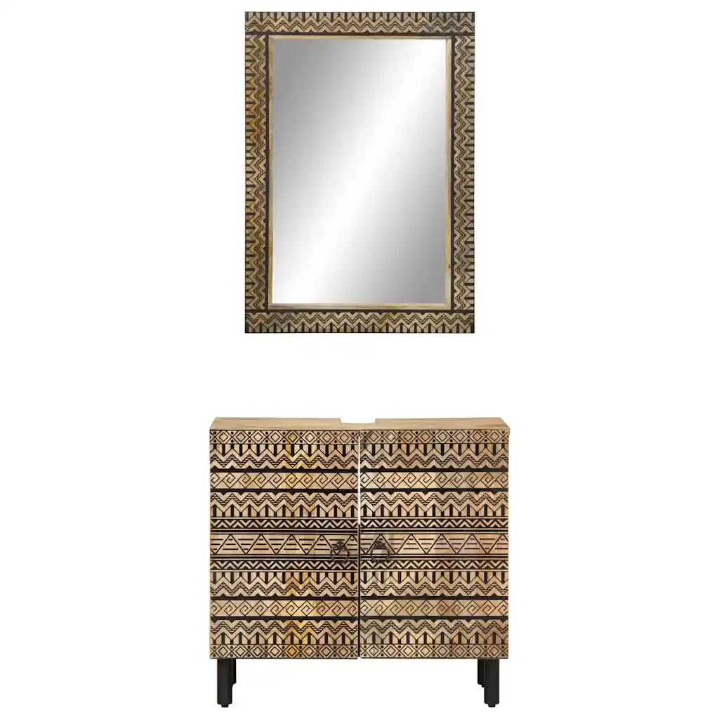 Set Mobili da Bagno | Armadio da bagno 2 pz in Legno Massello di Mango
