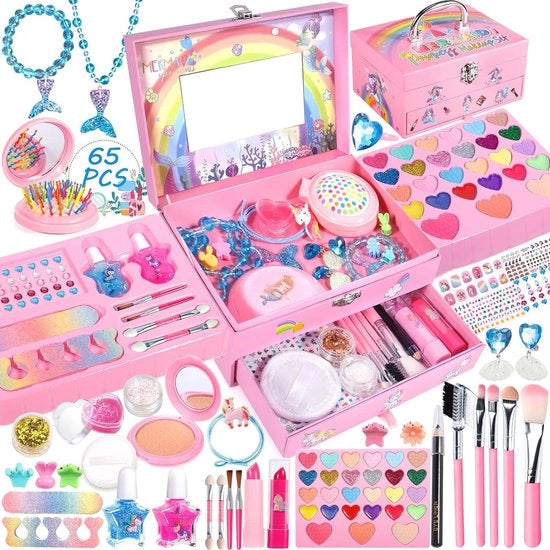 Set di trucco per bambine - 65 pezzi con trucco lavabile e giocattoli