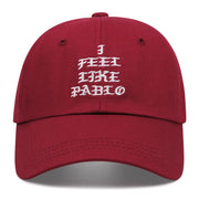 Cappellini da baseball ricamati rossi con la scritta "I FEEL LIKE PABLO"