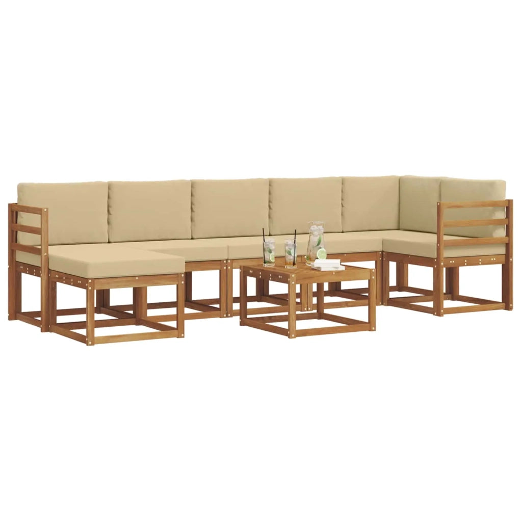 Set di divani da esterno con cuscino 8 pcs Naturale e Beige