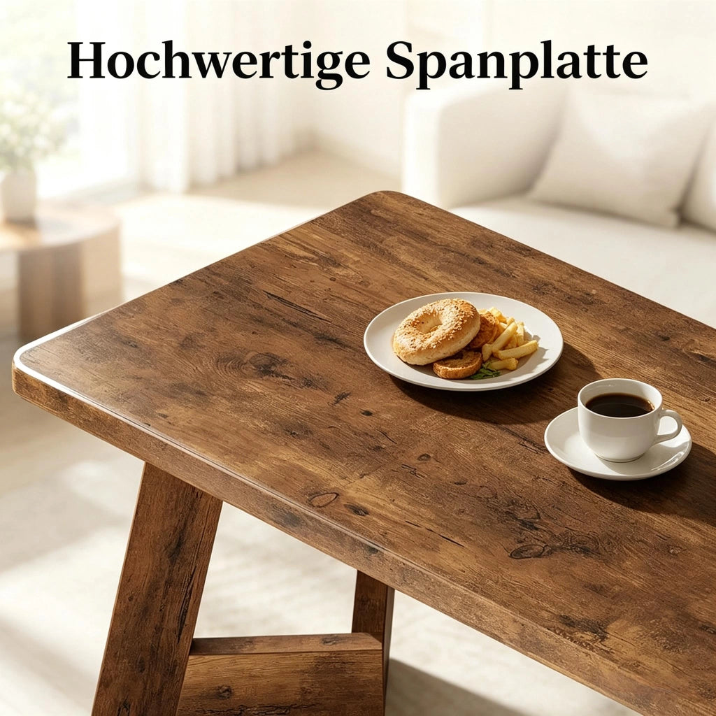 Tavolino basso rettangolare in legno stile country con piano da 4 cm per soggiorno 120 × 60 × 51 cm